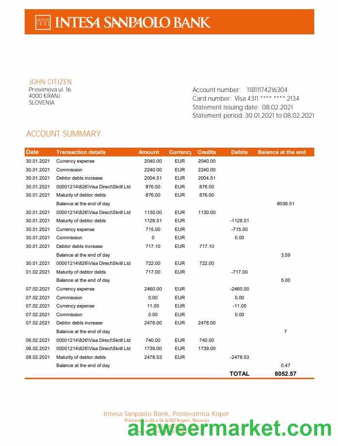 Slovenia Intesa Sanpaolo Bank, Poslovalnica Koper excel pdf